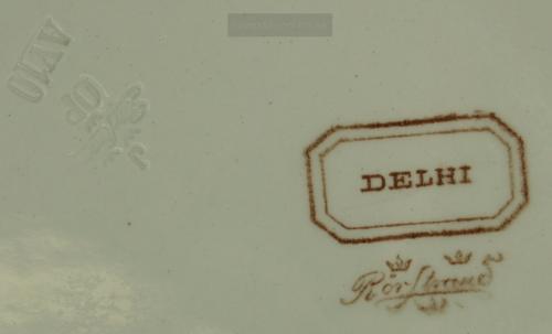 Rörstrand Delhi 1892 - 1907 Nr16 ModAY Flat tallrik Stämpel Kronstämpel