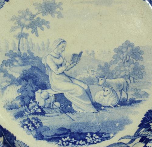 Rörstrand Kvinna läser 1820-tal Nr12 Flat tallrik D21.9cm